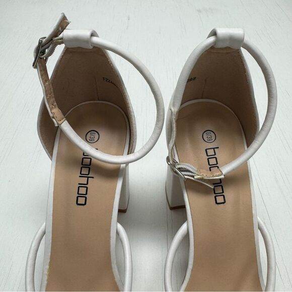 Boohoo White Open Tor Ankle Wrap Heels Size 6/39 - Picture 3 of 10